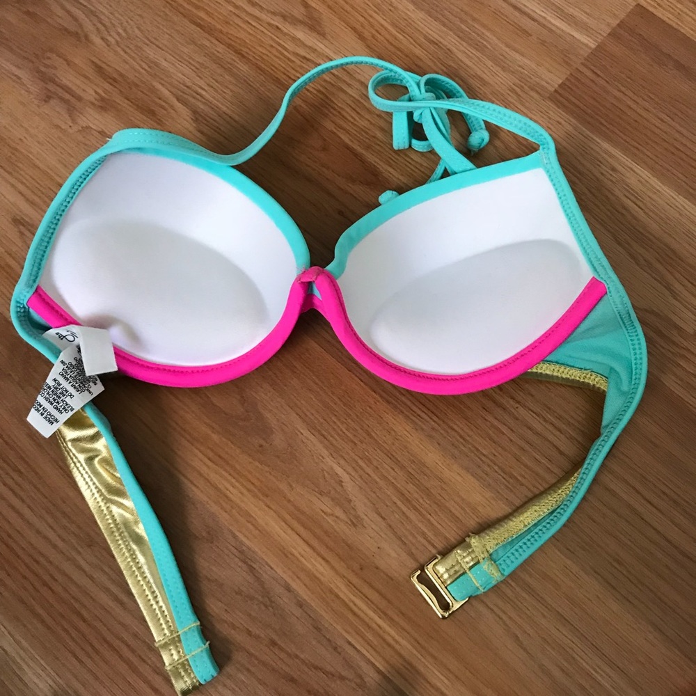 Bright mint, pink and gold bikini WORN ONCE - Picture 4 of 5